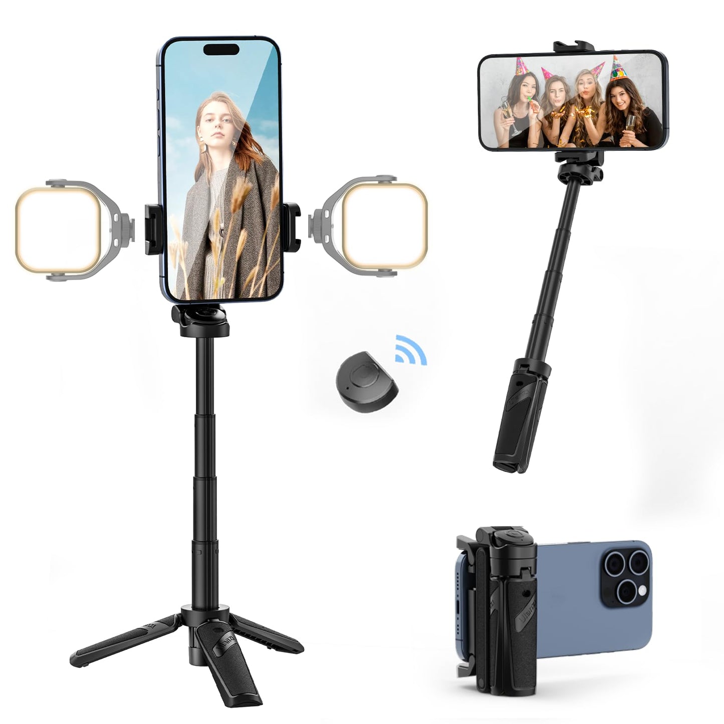 š„2025 NEW SALES - 50% OFFš„Extendable Grip Phone Tripod with Detachable Remote Pocket Size