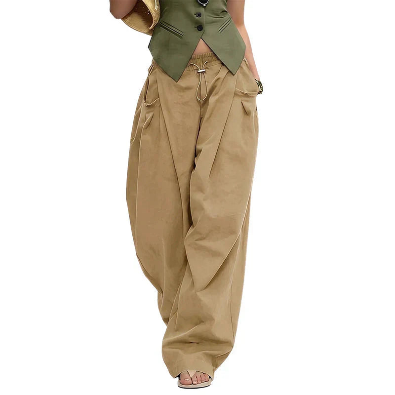 ⏳50% OFF⏰Voluminous Lantern Trousers – Pleated, Drawstring Waist, Pockets 🍁