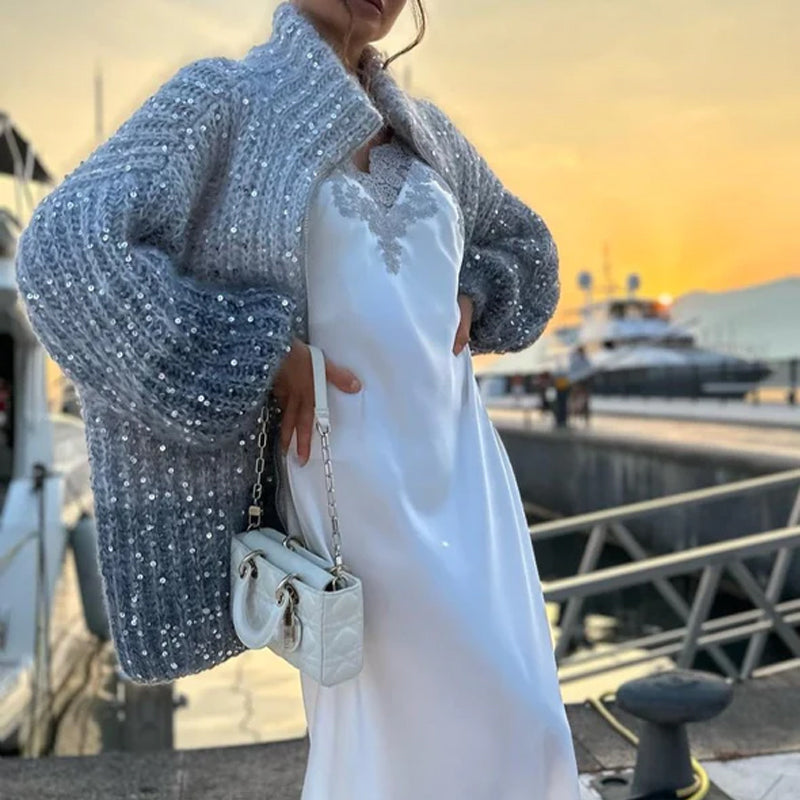 🔥Last day sale - 55% OFF🔥Knitted Sweater Jacket With Monochromatic Sequins