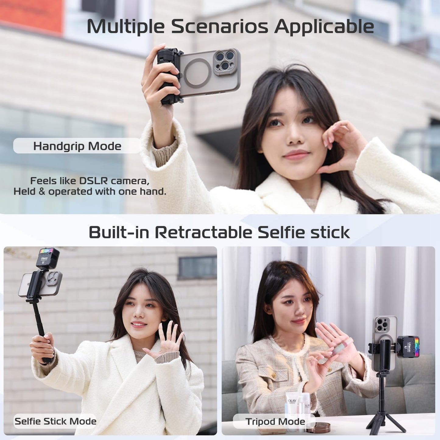 š„2025 NEW SALES - 50% OFFš„Extendable Grip Phone Tripod with Detachable Remote Pocket Size