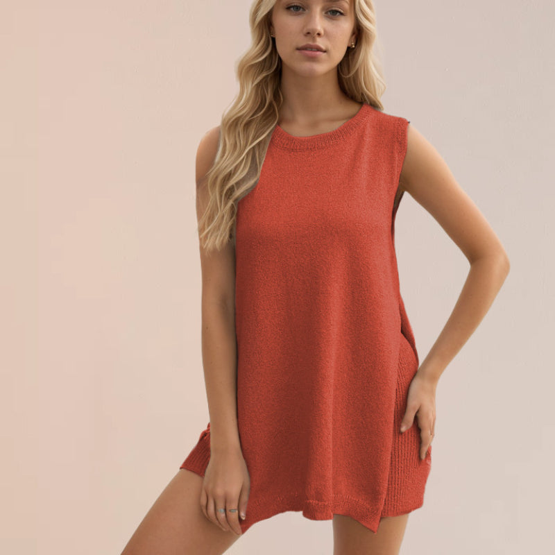 Women's 2 Piece Outfits Knit Vest Top & Shorts Free Shipping