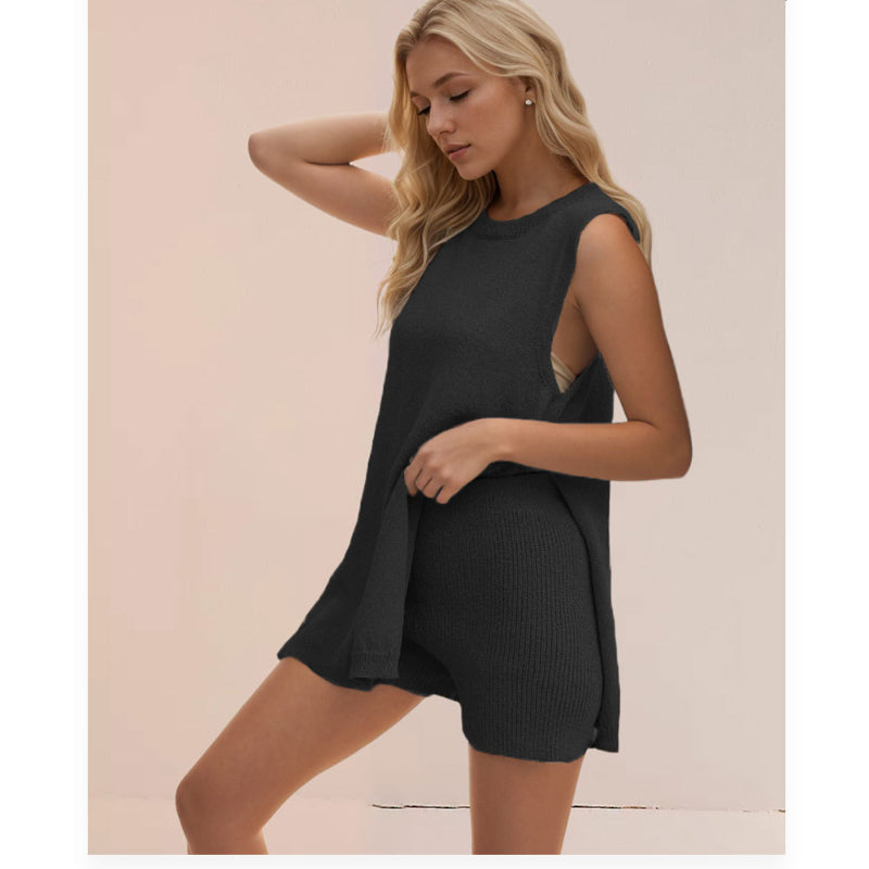 Women's 2 Piece Outfits Knit Vest Top & Shorts Free Shipping