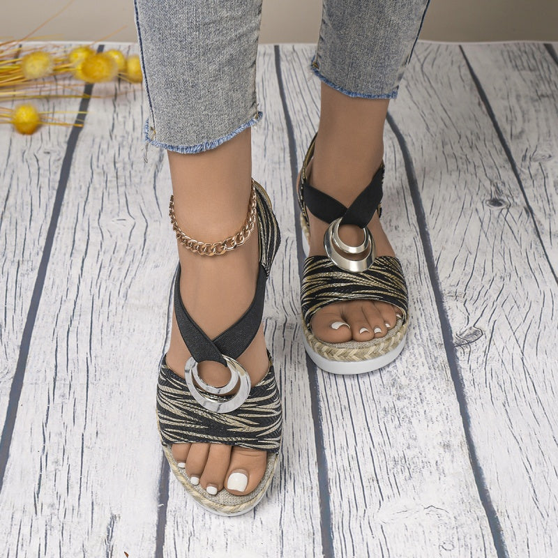 2024 New Design👡Women's Fashion Open-toe Wedge Sandals with Elastic Strap
