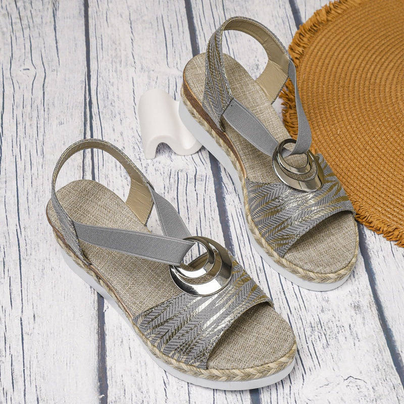 2024 New Design👡Women's Fashion Open-toe Wedge Sandals with Elastic Strap