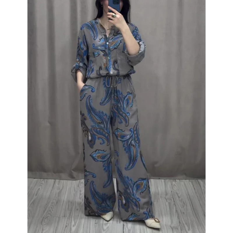 (Free Shipping)Two Piece Shirt and Trousers Set for Women