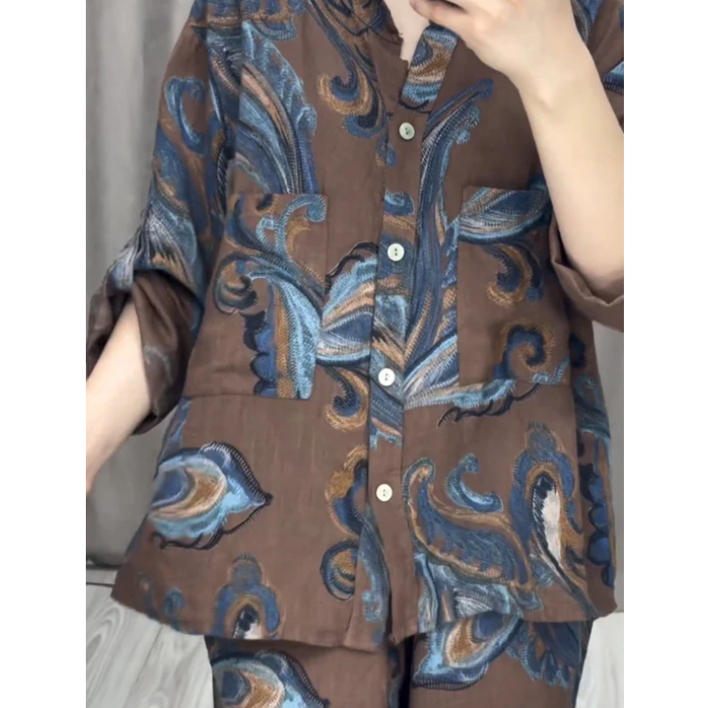(Free Shipping)Two Piece Shirt and Trousers Set for Women