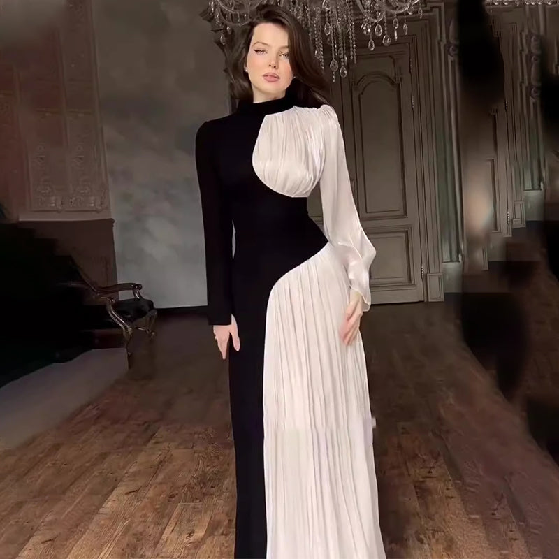 Colorblocking Long Sleeve Slim Fit Dress(Free Shipping)