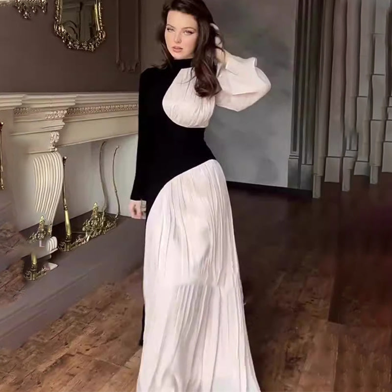 Colorblocking Long Sleeve Slim Fit Dress(Free Shipping)