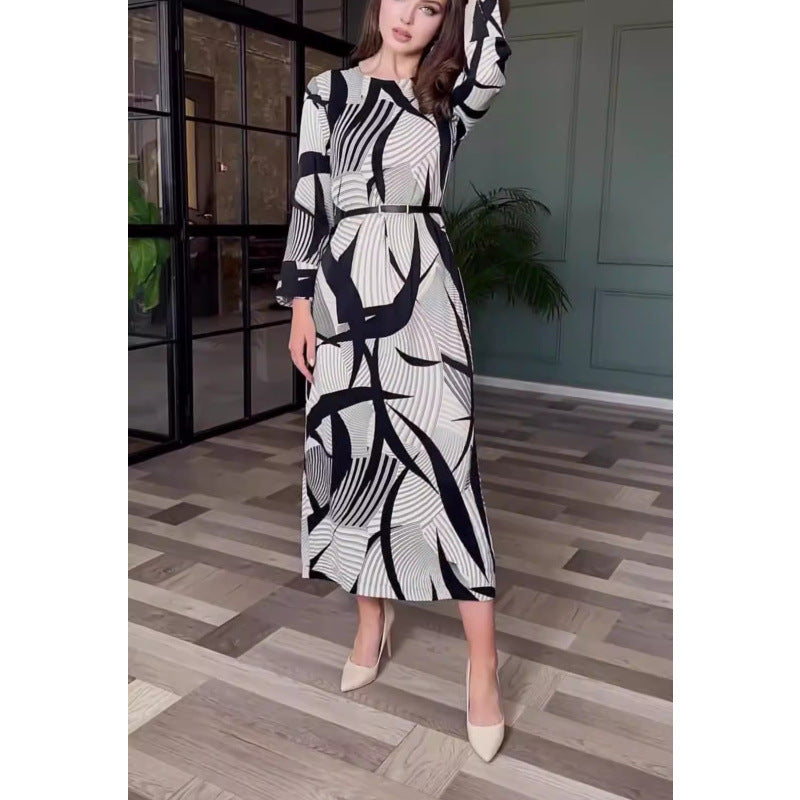 Elegant Round Neck Stretch Dress with Belt(Free Shipping)
