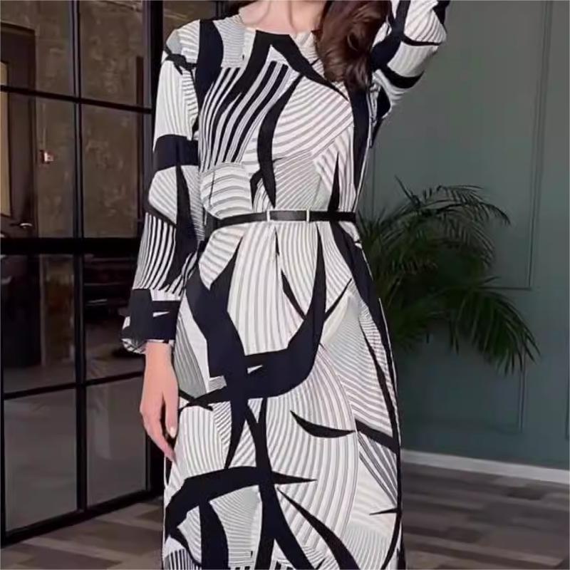 Elegant Round Neck Stretch Dress with Belt(Free Shipping)
