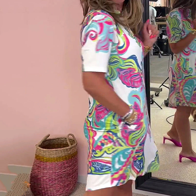 Women Colorful Printed V-Neck Dress(Free Shipping)