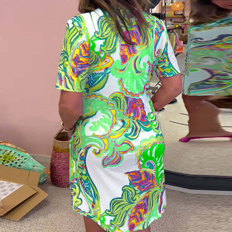 Women Colorful Printed V-Neck Dress(Free Shipping)