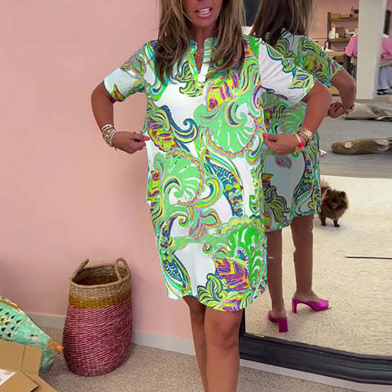 Women Colorful Printed V-Neck Dress(Free Shipping)