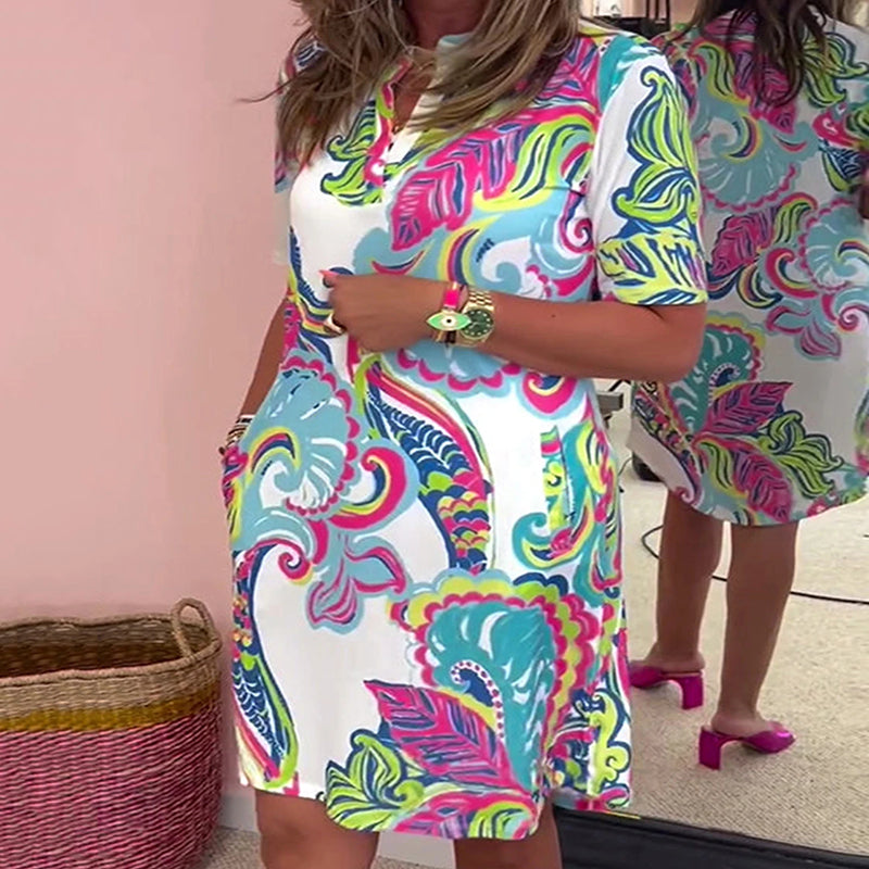 Women Colorful Printed V-Neck Dress(Free Shipping)
