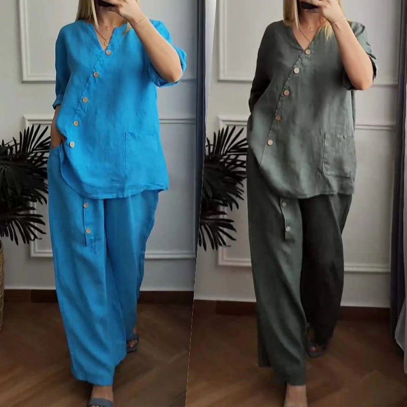 💥Summer Hot Sale 47% OFF💥Women's Casual Loose 2-Piece Set with Chic Button Embellishment