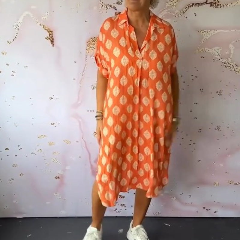 š„ćBUY 2 Free Shippingļ¼ćš„Womenās Lapel Short-Sleeve Print Slit Hem Dress