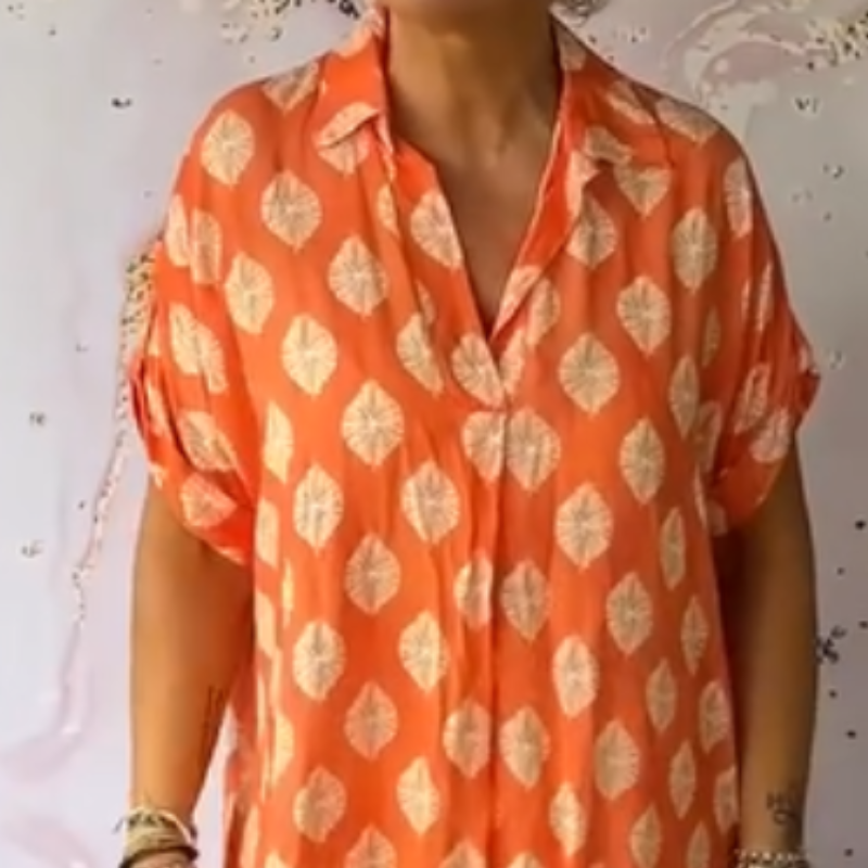 š„ćBUY 2 Free Shippingļ¼ćš„Womenās Lapel Short-Sleeve Print Slit Hem Dress