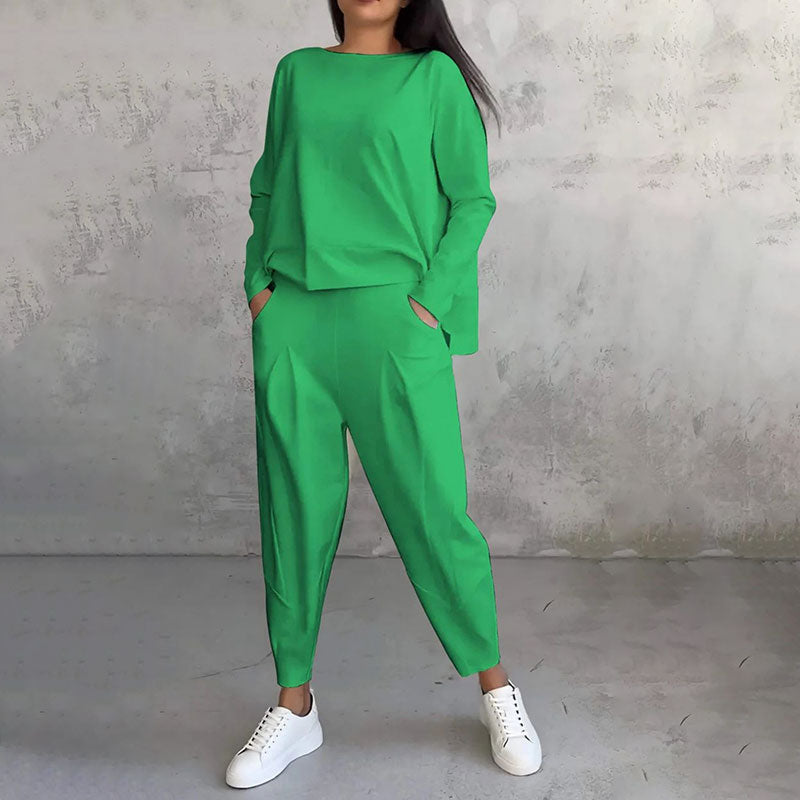 🌸Summer Hot Sale 50%OFF🌸Round-Neck Long-Sleeved Top & Pants 2-Piece Set