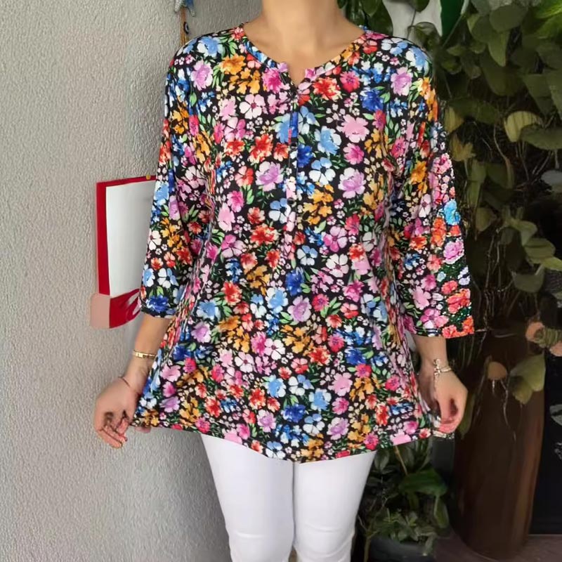 š„Hot saleš„Womenās Casual Printed Button V-neck Pullover