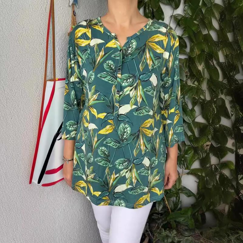 š„Hot saleš„Womenās Casual Printed Button V-neck Pullover