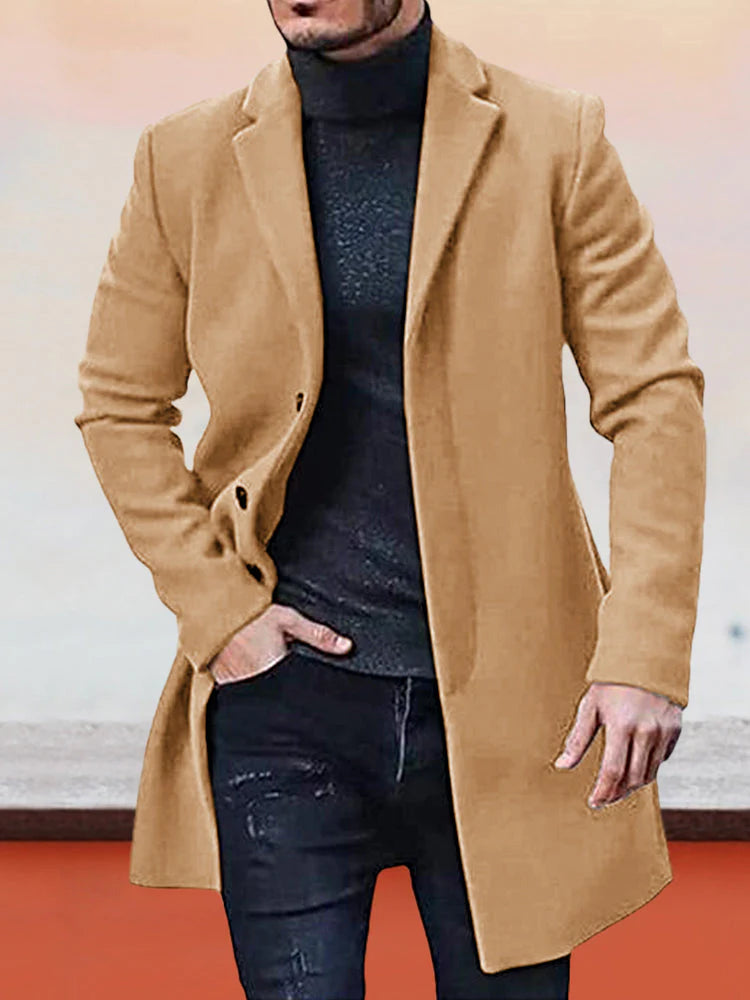 👔 Men's Classic Single Row Buckle Solid Color Jacket - Timeless Daily Essential