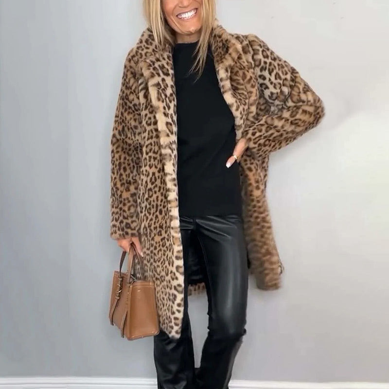🎅Christmas Pre-sale🎁Women's Leopard Print Mid-Length Jacket