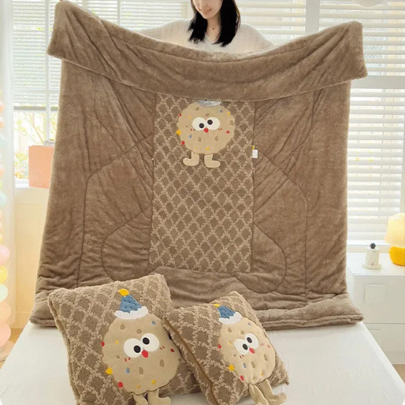 Cartoon 2 in 1 Convertible Plush Quilt Pillow