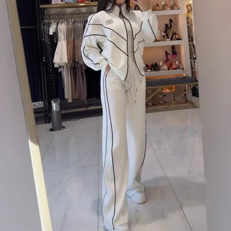 Turtleneck Striped Top & Wide-Leg Pants 2-Piece Set
