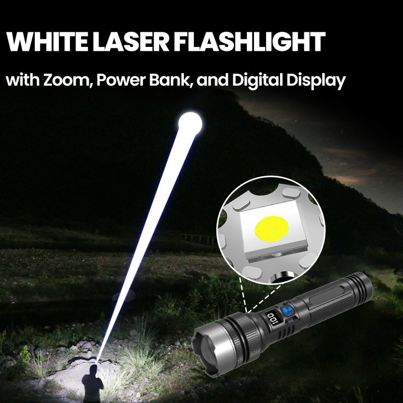 đ„Hot Saleđ„White Laser Flashlight with Zoom, Power Bank, and Digital Display
