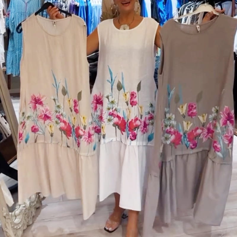 🌸Spring Specials🌸 Women's Loose Round Neck Sleeveless Floral Dress