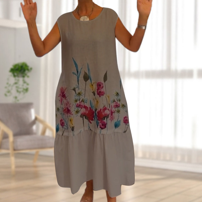🌸Spring Specials🌸 Women's Loose Round Neck Sleeveless Floral Dress