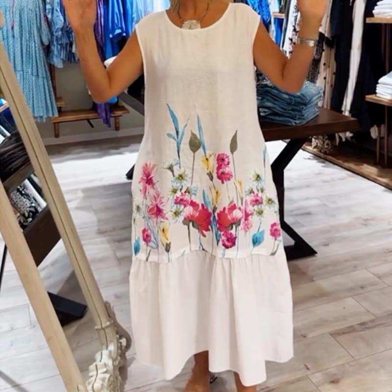 🌸Spring Specials🌸 Women's Loose Round Neck Sleeveless Floral Dress