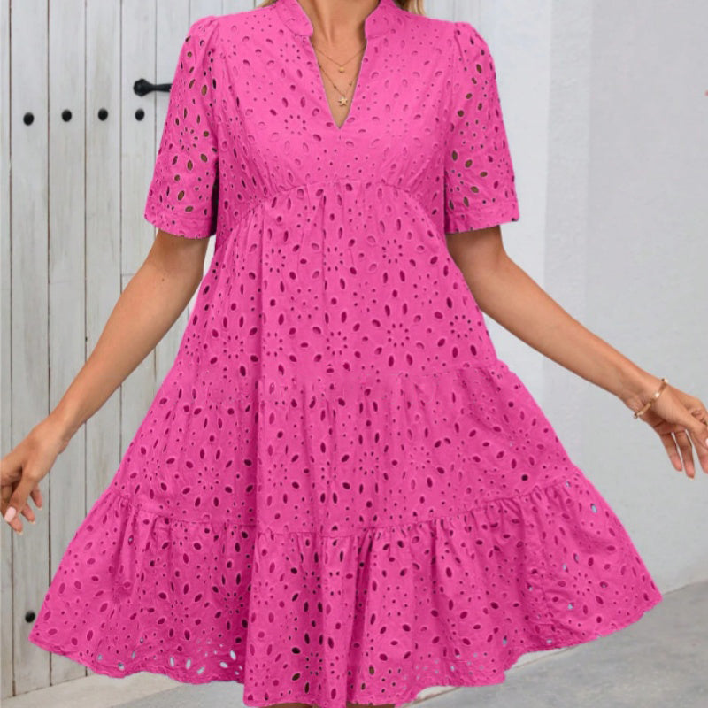 💥Last Day Special Sale 50% OFF💃Women's V-Neck A-Line Cutout Printed Dress