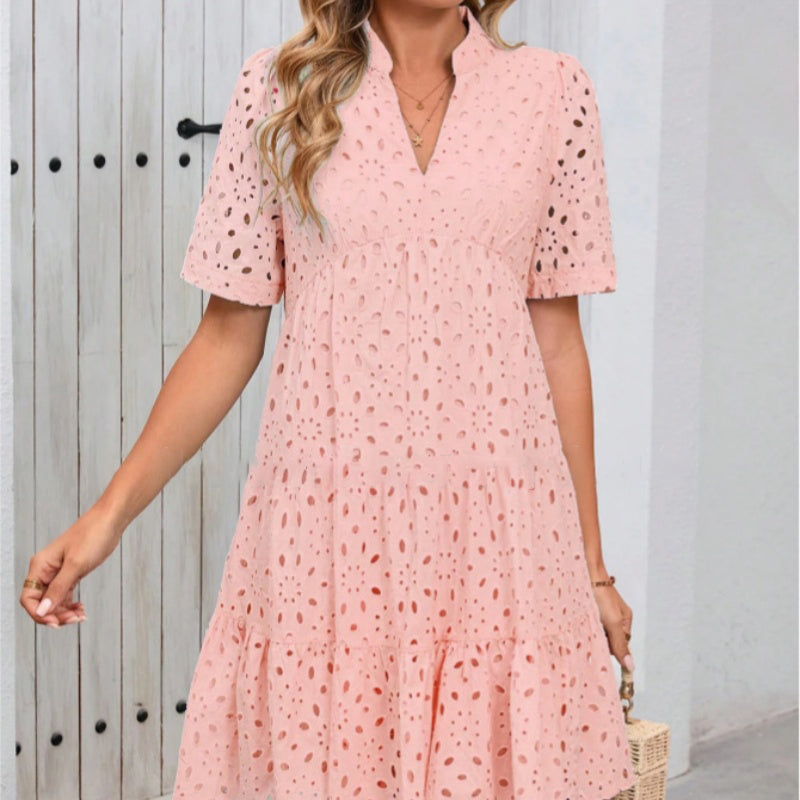💥Last Day Special Sale 50% OFF💃Women's V-Neck A-Line Cutout Printed Dress