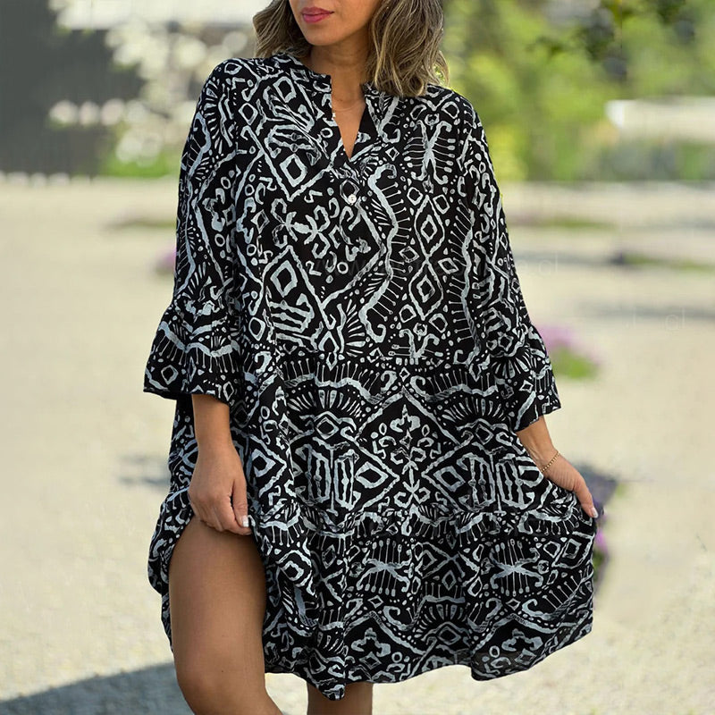 🌺Hot Sale 50% OFF⏳💐 Casual Loose Printed V-Neck Flowy Dress