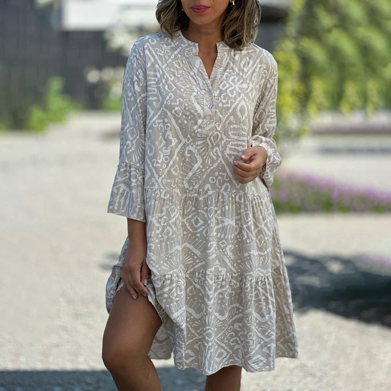 🌺Hot Sale 50% OFF⏳💐 Casual Loose Printed V-Neck Flowy Dress