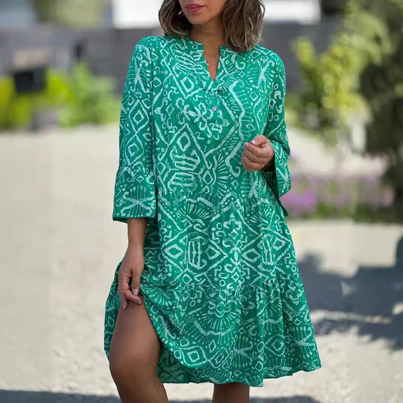 🌺Hot Sale 50% OFF⏳💐 Casual Loose Printed V-Neck Flowy Dress