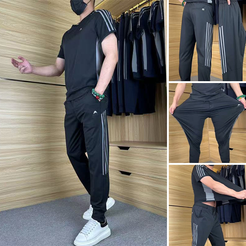 🎊Limited Time 50% OFF🎁Men's Casual Sports Short Sleeve Long Pants Two-Piece Set