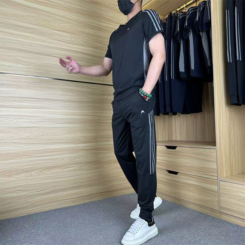 🎊Limited Time 50% OFF🎁Men's Casual Sports Short Sleeve Long Pants Two-Piece Set