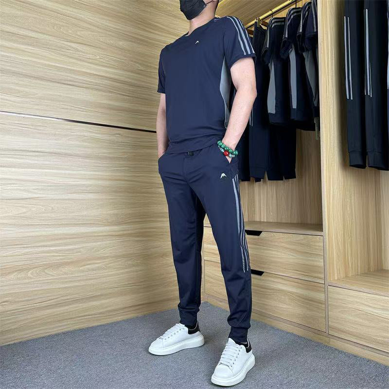 🎊Limited Time 50% OFF🎁Men's Casual Sports Short Sleeve Long Pants Two-Piece Set