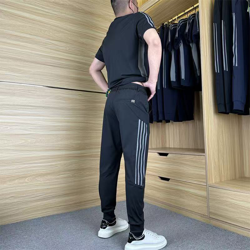 🎊Limited Time 50% OFF🎁Men's Casual Sports Short Sleeve Long Pants Two-Piece Set