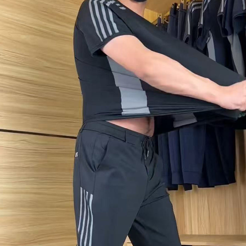 🎊Limited Time 50% OFF🎁Men's Casual Sports Short Sleeve Long Pants Two-Piece Set