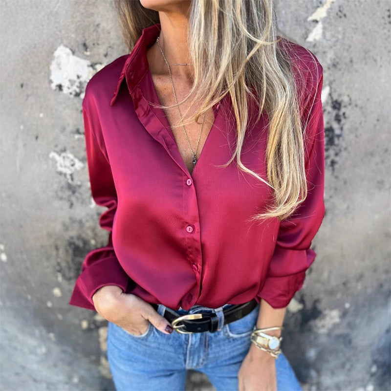 Elegant Satin Long Sleeve Shirt