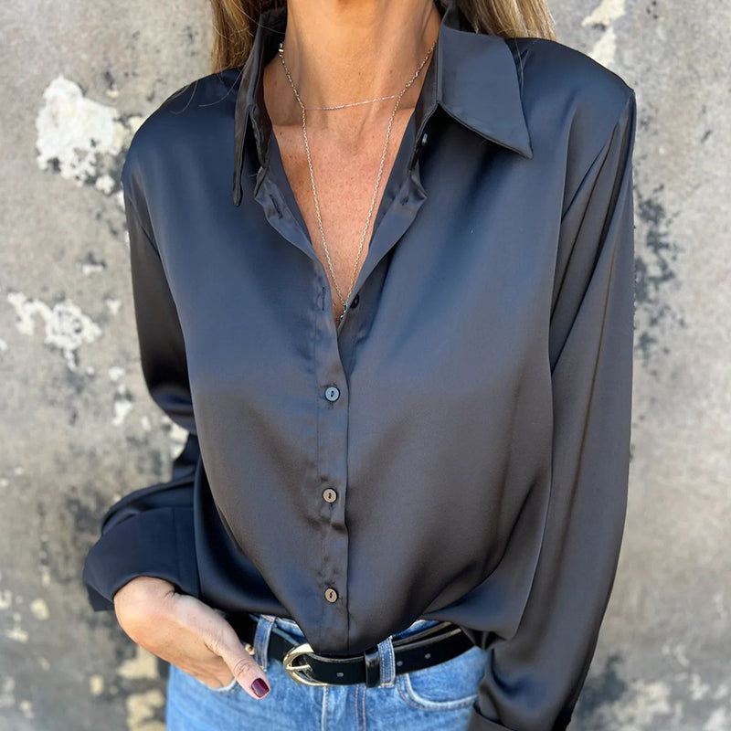Elegant Satin Long Sleeve Shirt