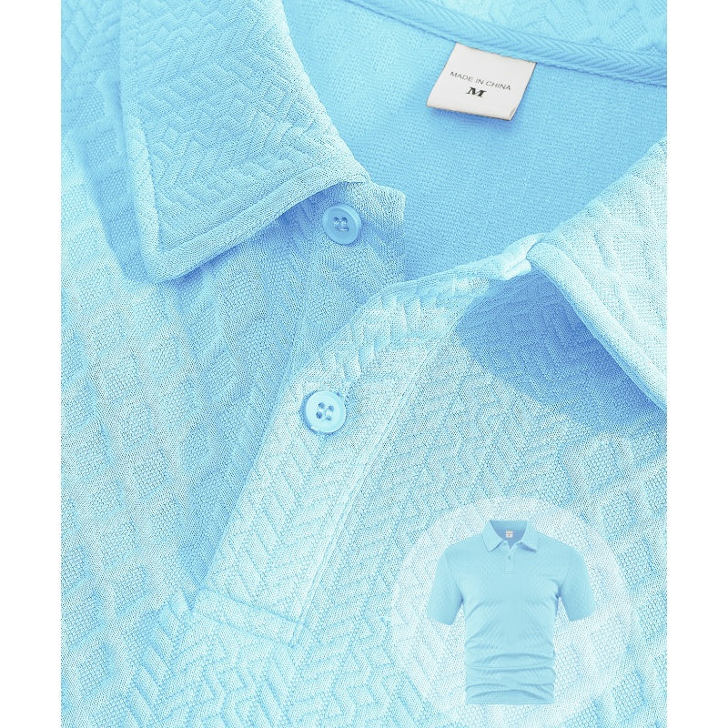 Men’s Diamond Pattern Turn-Down Collar Short Sleeve Top & Drawstring Shorts 2-Piece Set