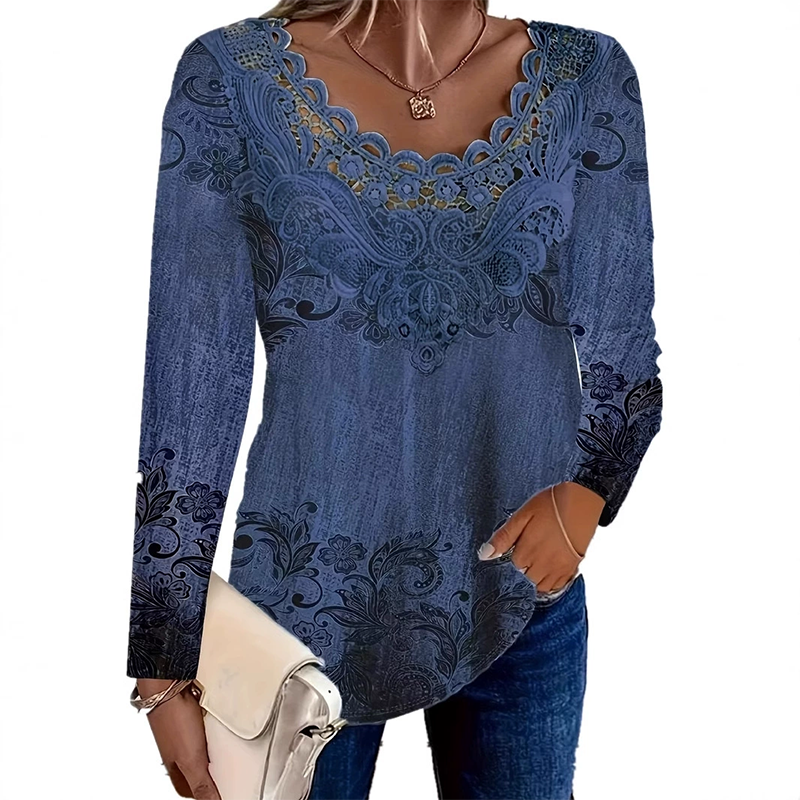 ⏳Time-limited Special⏰Women's Elegant Lace Trim Long Sleeve Blouse