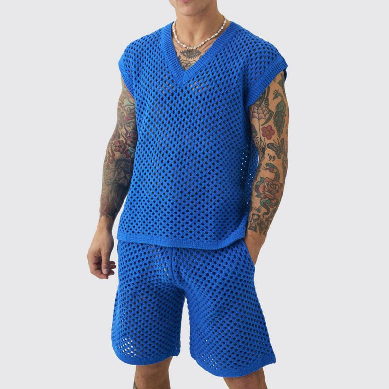 🔥HOT SALE🔥Men's Casual Hollow Out Tank & Shorts 2-Piece Set