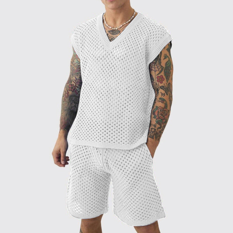 🔥HOT SALE🔥Men's Casual Hollow Out Tank & Shorts 2-Piece Set