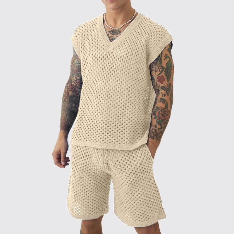 🔥HOT SALE🔥Men's Casual Hollow Out Tank & Shorts 2-Piece Set