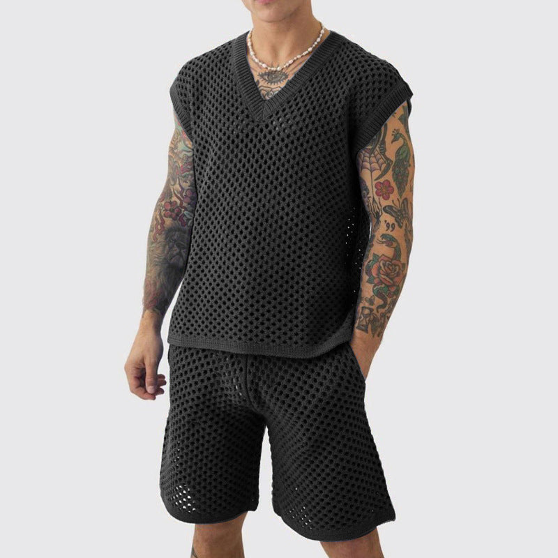 🔥HOT SALE🔥Men's Casual Hollow Out Tank & Shorts 2-Piece Set